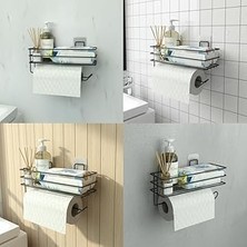 Kazan Hobi Yapışkanlı Raflı Kağıt Rulo Havluluk Peçetelik Havlu Kağıtlık Siyah Banyo Mutfak Düzenleyici Raf