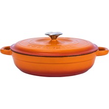 Kazan Hobi Lava Döküm Yuvarlak Çok Amaçlı Yayvan Tencere New Heritage Serisi ÇAP(Ø)28CM. Turuncu