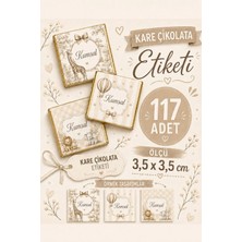 Yeap Office Kişiye Özel Kız - Erkek Bebek Kare Çikolata Etiketi 117 Adet 3,5 x 3,5 cm – Zürafa, Balon ve Safari Temalı
