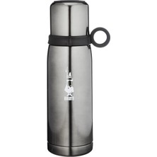 Kazan Hobi Bialetti - Termos - 460ML - Koyu Gri Renk - Paslanmaz Çelik - Çift Katmanlı - 12 Saat Sıcak 24 Saat Soğuk Tutar - Bardaklı Kapak Özelliği