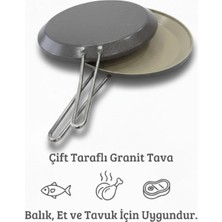 Kazan Hobi Kochler Granit Kaplama 33 cm Çift Taraflı Balık, Et ve Tavuk Pişirme Tavası