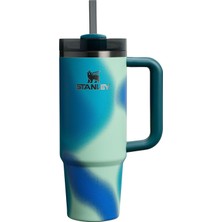 Kazan Hobi Stanley Quencher Pipetli Termos Bardak, 0.89 Litre, Turkuaz Desenli (Coastal Teal)