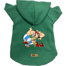 Kazan Hobi Kapişonlu Polar Sweatshirt Köpek ve Kedi Kıyafeti & Elbisesi Yeşil Astrix Obelix S