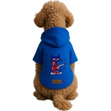 Kazan Hobi Monopetz Baskılı Içi Polarlı Köpek ve Kedi Kıyafeti & Elbisesi - Mavi Renk Kapüşonlu Hoodie B3347 2xl