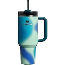 Kazan Hobi Stanley Quencher Pipetli Termos Bardak, 1.18 Litre, Turkuaz Desenli (Coastal Teal)