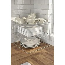 Kazan Hobi Sas Haus 3 Katlı Tabaklık Dolap Içi Düzenleyici Organizer Metal Tezgah Banyo Tabak Bardak Düzenleme Krom 24X24X20 cm