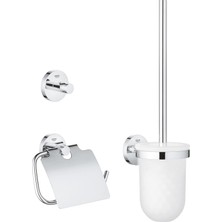 Kazan Hobi Grohe Start Quickfix Üçlü Tuvalet Aksesuar Seti, Kapaklı Tuvalet Kağıtlığı, Tuvalet Fırçası, Bornoz Askısı, Duş/banyo Aksesuarları, Krom, 41204000