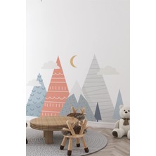 S Digital Pastel Renkli Dağ Temalı Duvar Sticker – Bebek ve Çocuk Odası Dekoru -100X60 cm - Kendinden Yapışkanlı Folyo