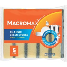 Kazan Hobi Macro Max Klasik Yeşil Bulaşık Süngeri 5'li Paket, Dayanıklı ve Etkili Kir Sökücü