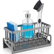Kazan Hobi Orret Home Lavabo Organizeri Tezgah Üstü Abs Plastik Mutfak Organizer Banyo Düzenleyici Evye Üstü Süngerlik Sabunluk Organizer Su Hazneli Gri Raf (Metalik Gri)