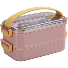 Kazan Hobi Vagonlife Bento 1400ML Lunchbox 2 Katlı Çelik Sefer Tası Yemek Kutusu (Pembe)
