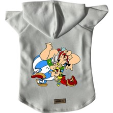 Kazan Hobi Kapişonlu Polar Sweatshirt Köpek ve Kedi Kıyafeti & Elbisesi Beyaz Astrix Obelix Xl