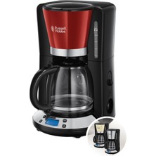 Kazan Hobi Russell Hobbs Colours+ Dijital Kahve Makinesi, Kırmızı, Programlanabilir Zamanlayıcı, 1,25 L Cam Sürahi, 10 Fincana Kadar, Sıcak Tutma Plakası, Otomatik Kapanma, 1100 W, Filtre Kahve Makinesi 24031-56