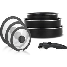 Kazan Hobi Leggno All-In-One Titanium 7 Parça Set: 20-24CM DERIN&26CM Sığ Tencere 20-24-26CM Cam Kapak 1 Adet Özel Sap