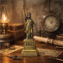 Kazan Hobi Minyatür Özgürlük Anıtı Heykeli, Metal Döküm, Bronz Finish, 21 Cm, Usa Yazılı Detaylı Kaide
