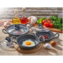 Kazan Hobi Eda Eda Cookware ZK-905 Büyük Boy Asya 3'lü Granit Döküm Kapaklı Sahan Set