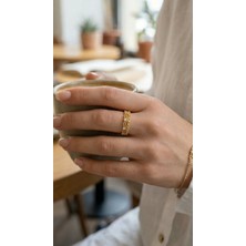 DMR Elegance Gold Renk Motif Desenli Zirkon Taşlı Kadın Yüzük