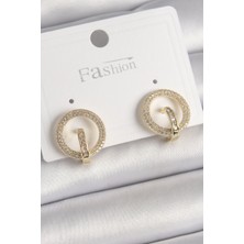 DMR Elegance Pirinç Gold Renk Zirkon Taşlı Halka Model Kadın Küpe