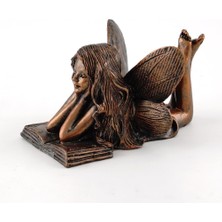 Kazan Hobi Top Collection 4386 Minyatür Bahçe ve Teraryum Peri Okuma Heykeli, Küçük, Bronz