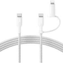 Kazan Hobi Belkin 2-In-1 Charging Cable With Usb-C & Lightning Connector - Braided Fast-Charging Cable, Usb-C To Usb-C & Lightning Charger Cord, Multi-Charging Combo For Apple Iphone, Ipad, Samsung, More - White