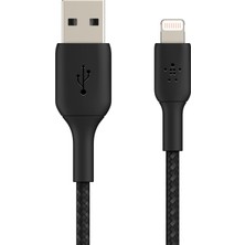 Kazan Hobi Belkin Örgülü Lightning Kablosu (Iphone, Ipad, Airpods Için Boost Charge Lightning/usb Kablosu) Mfi Sertifikalı iPhone Şarj Kablosu, Usb-A'ya Örgülü Lightning Kablosu, (1 M, Siyah)