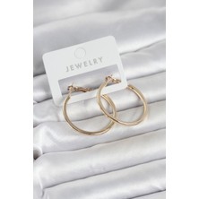 DMR Elegance Gold Renk Pirinç Köşeli Kenar Halka 32 mm Kadın Küpe