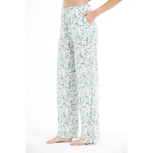 Lilac Konforlu Çiçek Desenli %100 Viscon Pantolon