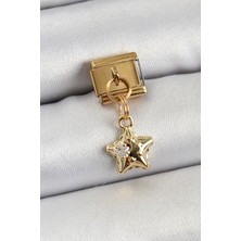 DMR Elegance 316L Çelik Sallantılı Zirkon Taşlı Yıldız Model Gold Renk Nomination Charm