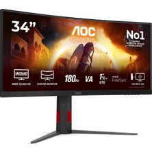 Kazan Hobi Aoc Gaming CU34G4-34 Inch Quad Hd Monitor, 180 Hz, 1 Ms, Freesync Prem., HDR10 (2560X1440, 1x HDMI 2.0, 1x Displayport 1.4) Black-Red