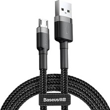 Kazan Hobi Baseus Cafule Serisi, Şarj & Data Aktarım Kablosu, Gri - Siyah, 1 M, 2.4 A, USB Type A & Micro USB