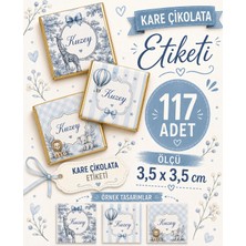 Yeap Office Kişiye Özel Erkek Bebek Kare Çikolata Etiketi 117 Adet 3,5 x 3,5 cm – Zürafa, Balon ve Safari Temalı