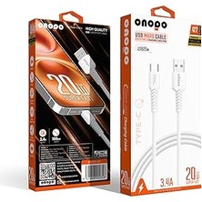 Kazan Hobi Onopo Android Xiaomi Uyumlu Type-C To USB 3.4A Hızlı Şarj ve Data Kablosu 1 Metre - Q7 | Beyaz Smart Kablo