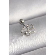 DMR Elegance 316L Çelik Gümüş Renk Zirkon Taş Detay Kurdele Model Tragus Piercing