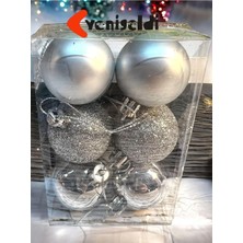 Kazan Hobi Yenigeldi 6 Adet Gümüş Renk 5 cm Yılbaşı Topu, Noel Topu, Çam Ağacı Topu, Süs Topu T-48, Gümüş