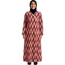 Kazan Hobi Zigzag Desenli Kruvaze Namaz Elbisesi –%100 Viskon, Yandan Bağlamalı, Rahat Kalıp, 36–46 Beden (Pembe, 2)