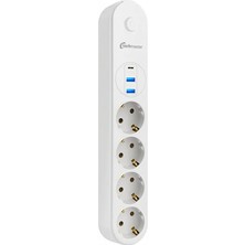 Kazan Hobi Techmaster 2 Usb+Type-C Akım Çocuk Korumalı 4lü Priz 2mt Beyaz