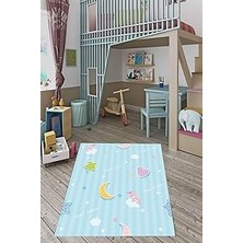 Kazan Hobi Pelangi Sweet Dreams Ayıcık Desen Dijital Baskı Yıkanabilir Kaymaz Taban Leke Tutmaz Çocuk Odası Halısı, Turkuaz 80 x 600