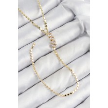 DMR Elegance Pirinç Zirkon Taşlı Ezme Zincirli Model Gold Renk Y Kolye