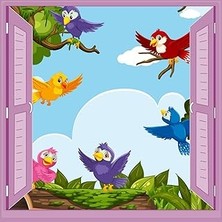 Kazan Hobi Stickerart Çocuk Odası Bebek Odası Pencere Poster Duvar Kağıdı Kuşlar