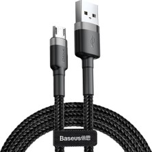 Kazan Hobi Baseus Cafule Serisi, Şarj & Data Aktarım Kablosu, Gri - Siyah, 1 M, 2.4 A, USB Type A & Micro USB