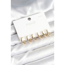 DMR Elegance Gold Renk Pirinç Halka Model 925 Ayar Gümüş Çivili Kadın Küpe Seti