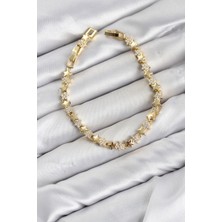 DMR Elegance cm Yıldız Model Zirkon Taşlı Vıp Seri Gold Renk Pirinç Kadın Bileklik