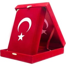 Kazan Hobi Kadife Kutulu Kur'an-I Kerim (Orta Boy, Ayyıldız, Kırmızı)