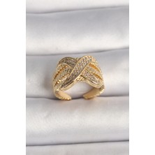 DMR Elegance Pirinç Gold Renk Ayarlanabilir Zirkon Taşlı x Model Kadın Yüzük