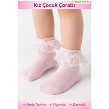 Abarta Kız Çocuk Pembe Fiyonklu Çorap 1 Çift 3-4 Yaş