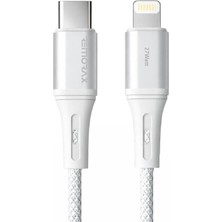 Kazan Hobi Wahoo Type C-Lightning Örgülü 27WATT Pd Hızlı Şarj Kablosu, Beyaz/gümüş Metal (100 Cm)