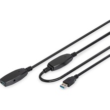 Kazan Hobi Dıgıtus Aktif USB 3.0 Uzatma Kablosu - 10 M - 5 Gbps Aktarım Hızı - Tak ve Çalıştır - Hotswap - LED Fonksiyon Göstergesi - Siyah