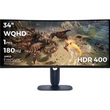 Kazan Hobi Dell AW3425DWM 34 3440X1440 Wqhd 180Hz 1ms HDMI Dp Freesync Premium Hdr 400 Curved Gaming Monitor
