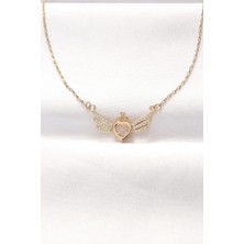 DMR Elegance 316L Çelik Gold Renk Zirkon Taşlı Kalpli Kanat Kolye