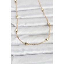 DMR Elegance cm 14K Gold Renk Topçuklu Burgu Zincir Model 60 cm Kadın Kolye